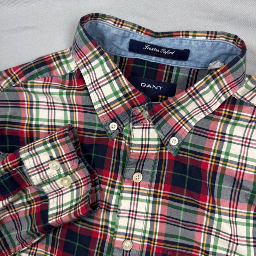 GANT Truxton Oxford Fitted‎ Plaid Button Down Shirt Men's L Red Lumberjack